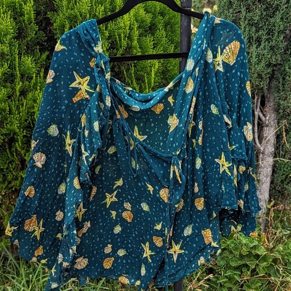 Free People Seashell Teal Combo open back mini dress NWT sz Lg - Picture 6 of 9